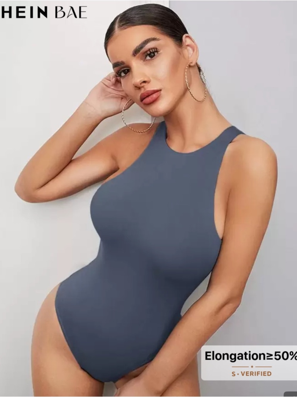 Sleek High Neck Sleeveless Bodysuit in Slate Gray